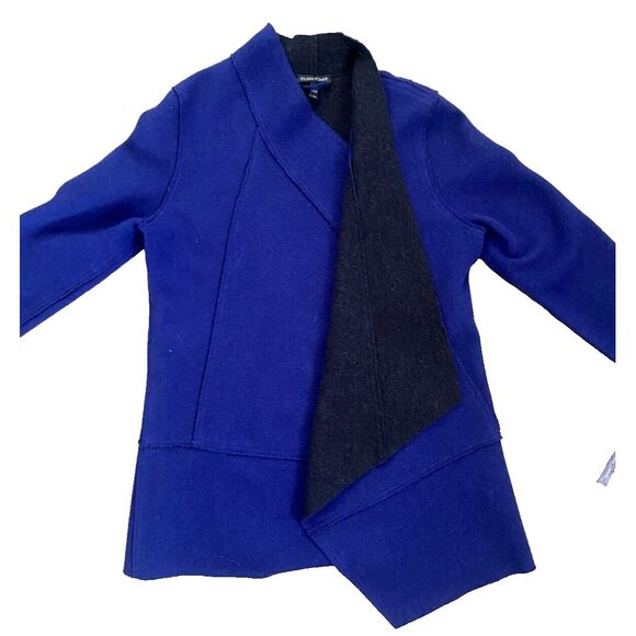 Eileen Fisher W Small‎ Merino Wool Cardigan Sweater Knit Open Front Fold Cross - Picture 1 of 7